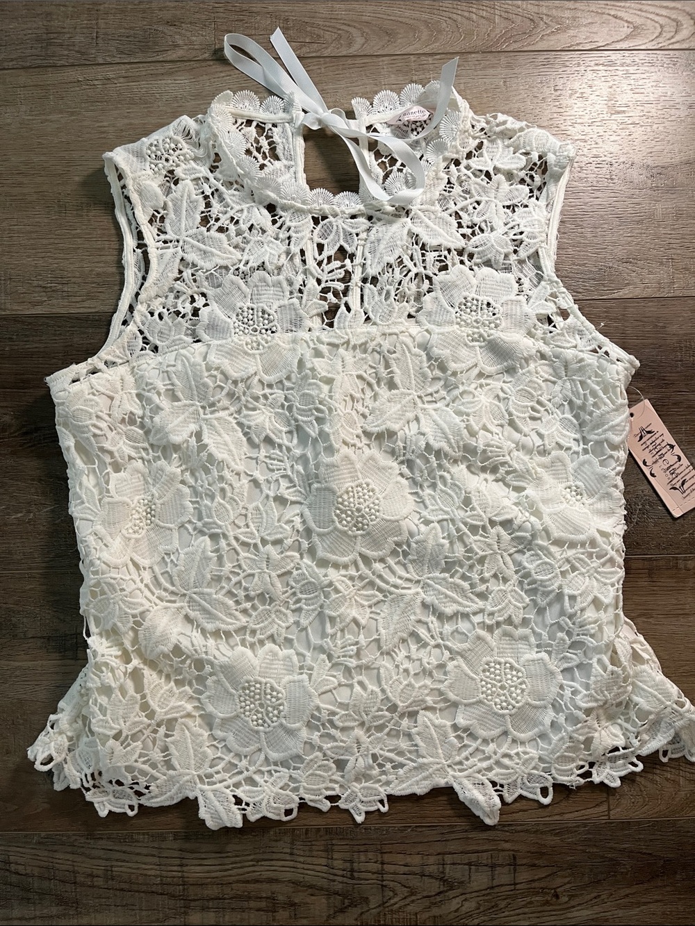 Nanette Lepore White Floral Crochet Lace Sleeveless Top